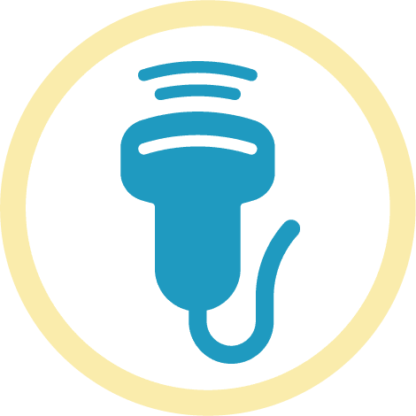 blue laser therapy icon in yellow circle