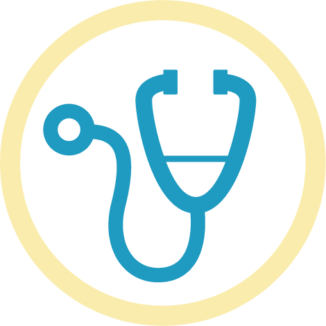 blue stethoscope icon in yellow circle